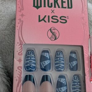 WICKED X  Press on Nails, ‘Shiz Campus’, Blue, Medium Coffin, Waterproof
